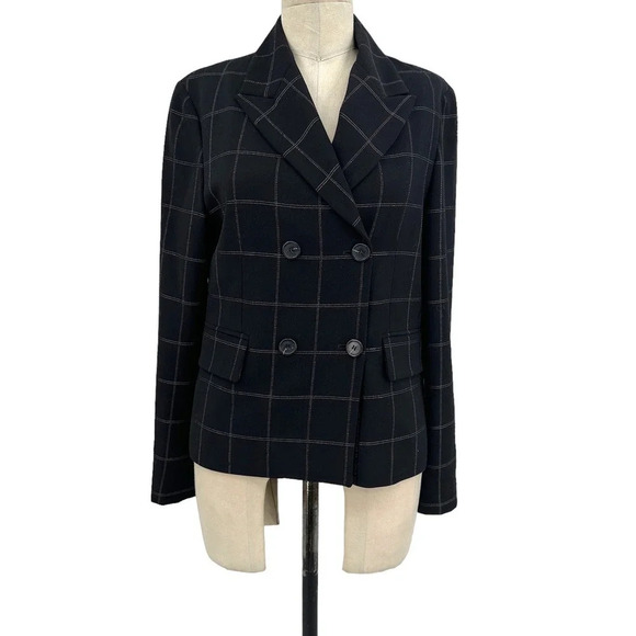 Michael Kors Collection Black Windowpane Check Double Breasted Blazer Size US 6 - Picture 1 of 9